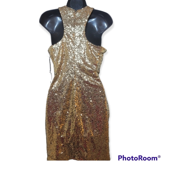 Lulus Gold Sequin Racer Back Sheath Mini Dress Size Medium. - Picture 5 of 8